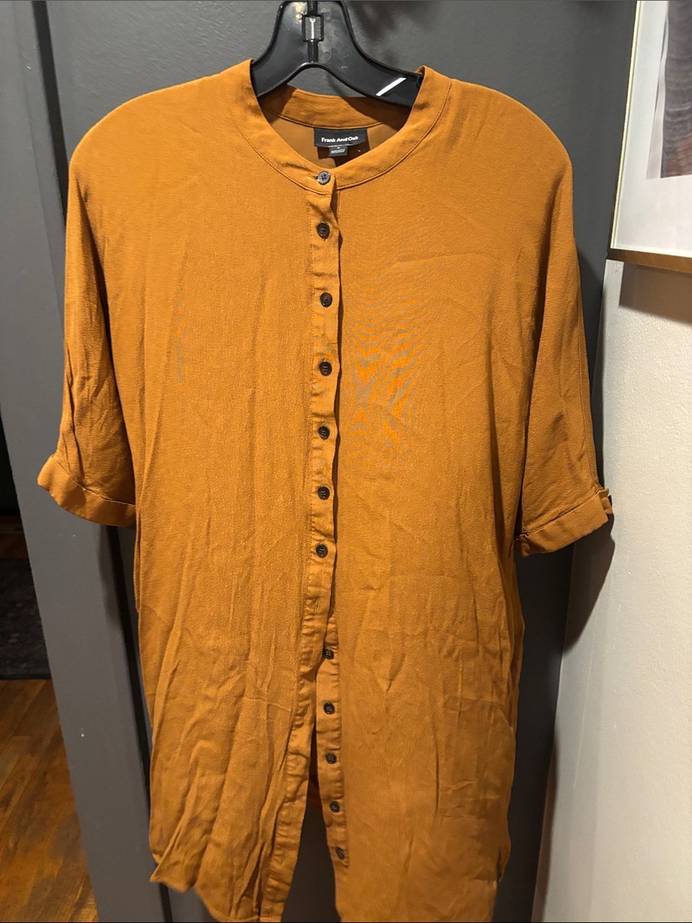 Frank & Oak Mustard Button-Front Shirt Dress